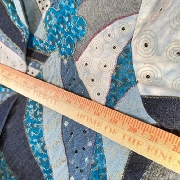 Patchwork Denim 100% Cotton Jacket Sz M Art to Wear Shabby Chic Hippie Bohemian - Picture 12 of 16